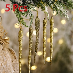 5 Pieces Christmas Icicle Pendant Festival Ornament Gold