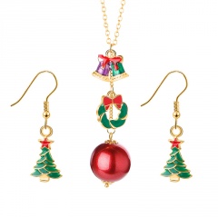Gold Chain Christmas Tree Dangle Pendant Earring Jewelry Set Wreath & Tree