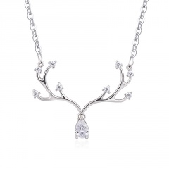 Diamond Drop-shaped Zircon Christmas Elk Clavicle Silver Chain Necklace Elk-Silver