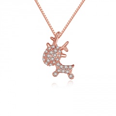 Shinning Crystal Simple Fawn Pendant Chain Necklace Wholesale Rose Gold