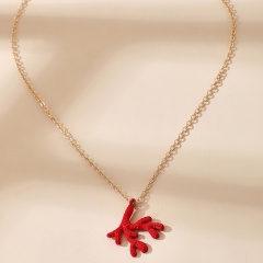 Christmas Red Coral Antler Pendant Chain Necklace Red