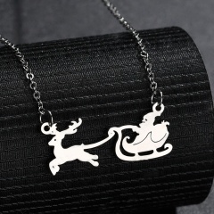 Stainless Steel Santa's Elk Sleigh Chain Necklace Silver