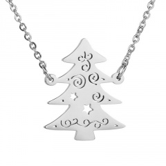 Stainless Steel Christmas Tree Hollow Chain Necklace Silver