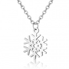 Stainless Steel Hollow Snowflake Pendant Necklace Silver