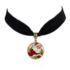 Santa Claus Time Gemstone Velvet Card Neck Chain Necklace E