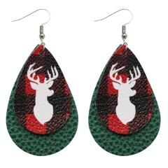 Double Layer Leather Dangle Earrings Christmas Jewelry Wholesale Elk
