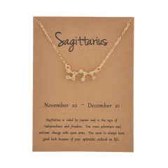 12 Constellation Gold Rhinestone Charm Necklace Jewelry Wholesale Sagittarius