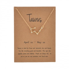 12 Constellation Gold Rhinestone Charm Necklace Jewelry Wholesale Taurus