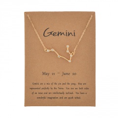 12 Constellation Gold Rhinestone Charm Necklace Jewelry Wholesale Gemini