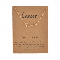 12 Constellation Gold Rhinestone Charm Necklace Jewelry Wholesale Cancer