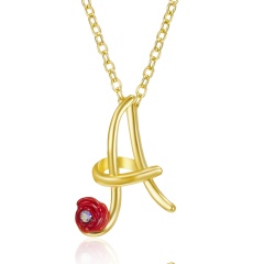 Red Rose Gold English Alphabet Pendant Chain Necklace A
