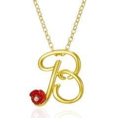 Red Rose Gold English Alphabet Pendant Chain Necklace B