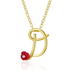Red Rose Gold English Alphabet Pendant Chain Necklace D