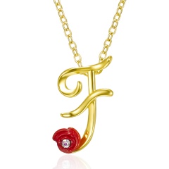 Red Rose Gold English Alphabet Pendant Chain Necklace F
