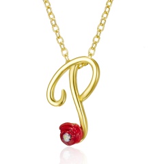 Red Rose Gold English Alphabet Pendant Chain Necklace P