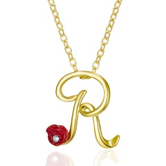 Red Rose Gold English Alphabet Pendant Chain Necklace R