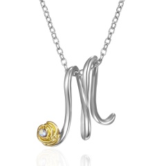 Gold Rose Flower Silver English Alphabet Pendant Necklace Wholesale M