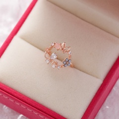 Fashion Design Butterfly Flowers Crystal Wedding Ring for Women Girls Rose Gold Color Zircon Finger Ring Jewelry 2020 Bijoux E