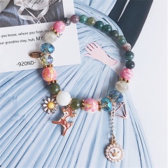 Fawn Flower Gemstone Beads Elastic Bracelets Jewelry Wholesale Green
