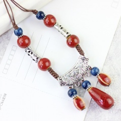 Fashion Nationality Stone Long Sweet Chain Necklace A-Red