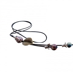 Ethnic Style Leaf Beaded Ceramic Tassel Sweater Chain Necklace Bead