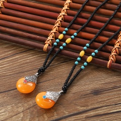Ethnic Feather Long Bead Chain Necklace Jewelry for Women A