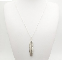 Fashion Feather Sweater Long Chain Necklace Wholesale Silver