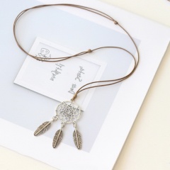 Silver Fashion Feather Long Chain Necklace Wholesale Dreamcatcher