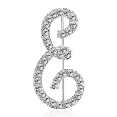 26 English Alphabet Silver Rhinstone Brooches Pins E
