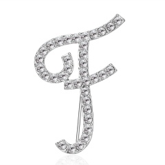 26 English Alphabet Silver Rhinstone Brooches Pins F