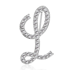 26 English Alphabet Silver Rhinstone Brooches Pins L