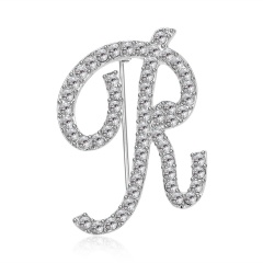26 English Alphabet Silver Rhinstone Brooches Pins R