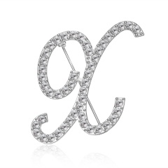 26 English Alphabet Silver Rhinstone Brooches Pins X