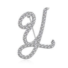 26 English Alphabet Silver Rhinstone Brooches Pins Y