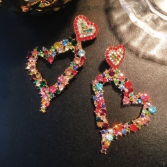 Shinning Multicolor Rhinestone Elegant Dangle Earrings Heart