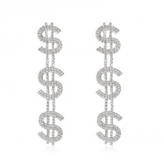 Silver Shinning Money Symbol Long Earring Silver
