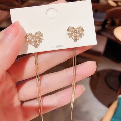 Gold Pearl Long Chain Stud Earring Jewelry Heart