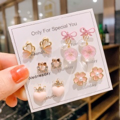6 Pairs/Set Korean Fashion Sweet Earring Set A