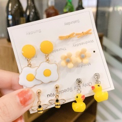 6 Pairs/Set Korean Fashion Sweet Earring Set D