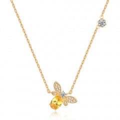Gold Crystal Chain Charm Necklace Jewelry Bee