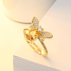 Fashion Gold Crystal Rhinestone Bee Rings Jewelry Gold