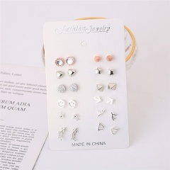 12 Pairs/Card Silver Star Simle Small Stud Earrings Wholesale Circle