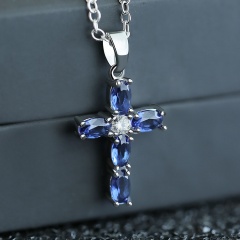 Black Stone Cross Pendant Chain Necklace Jewelry Blue
