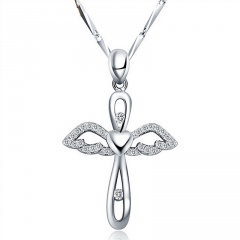 Black Stone Cross Pendant Chain Necklace Jewelry Silver
