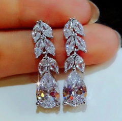 Inlaid CZ Dangling Silver Earring White