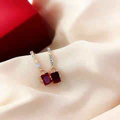 Silver Luxury Brass Zircon Stong Earrings for Women Red