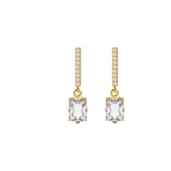 S925 Silver Needle Inlaid CZ Gold Earring White CZ