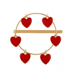 Simple Metal Dangle Circle Women's Hairclips Heart-Red