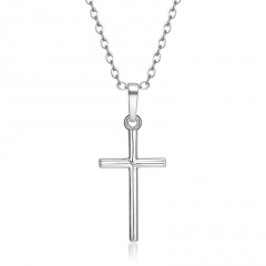 Simple Cross Pendant Short Chain Necklace Silver
