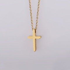 Stainless Steel Simple Cross Penant Chain Neckalce Gold